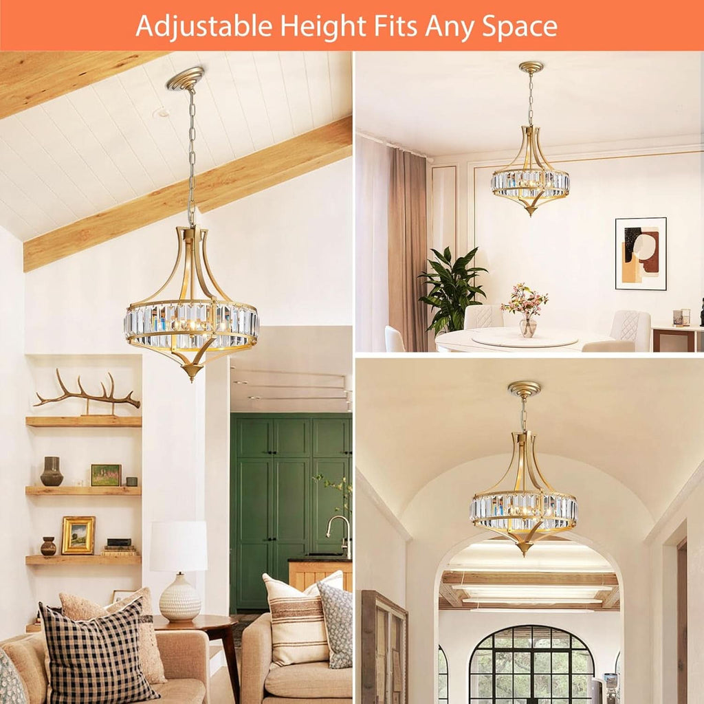 Gold Crystal Chandelier 4 Light Rustic Illumination