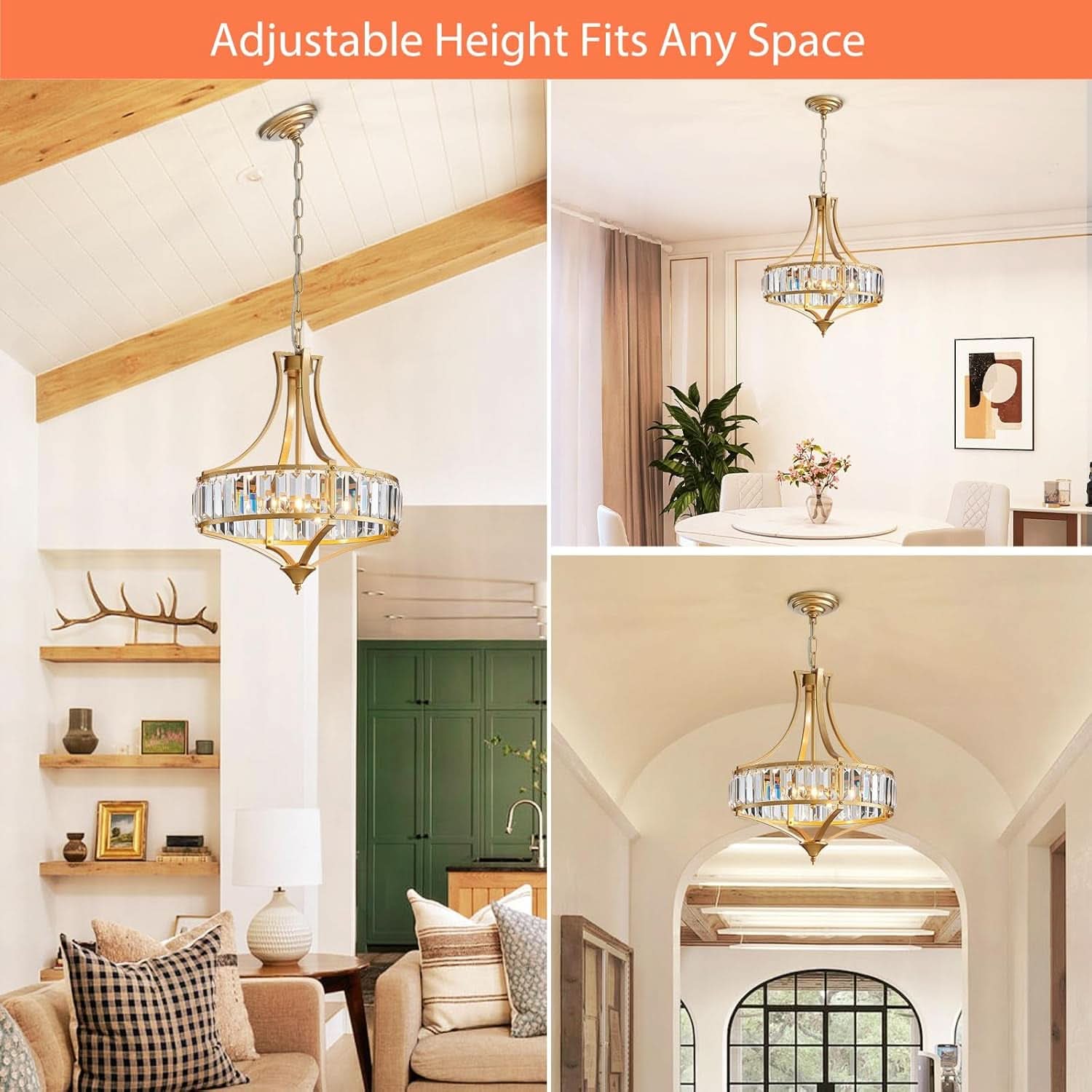 Gold Crystal Chandelier 4 Light Rustic Illumination