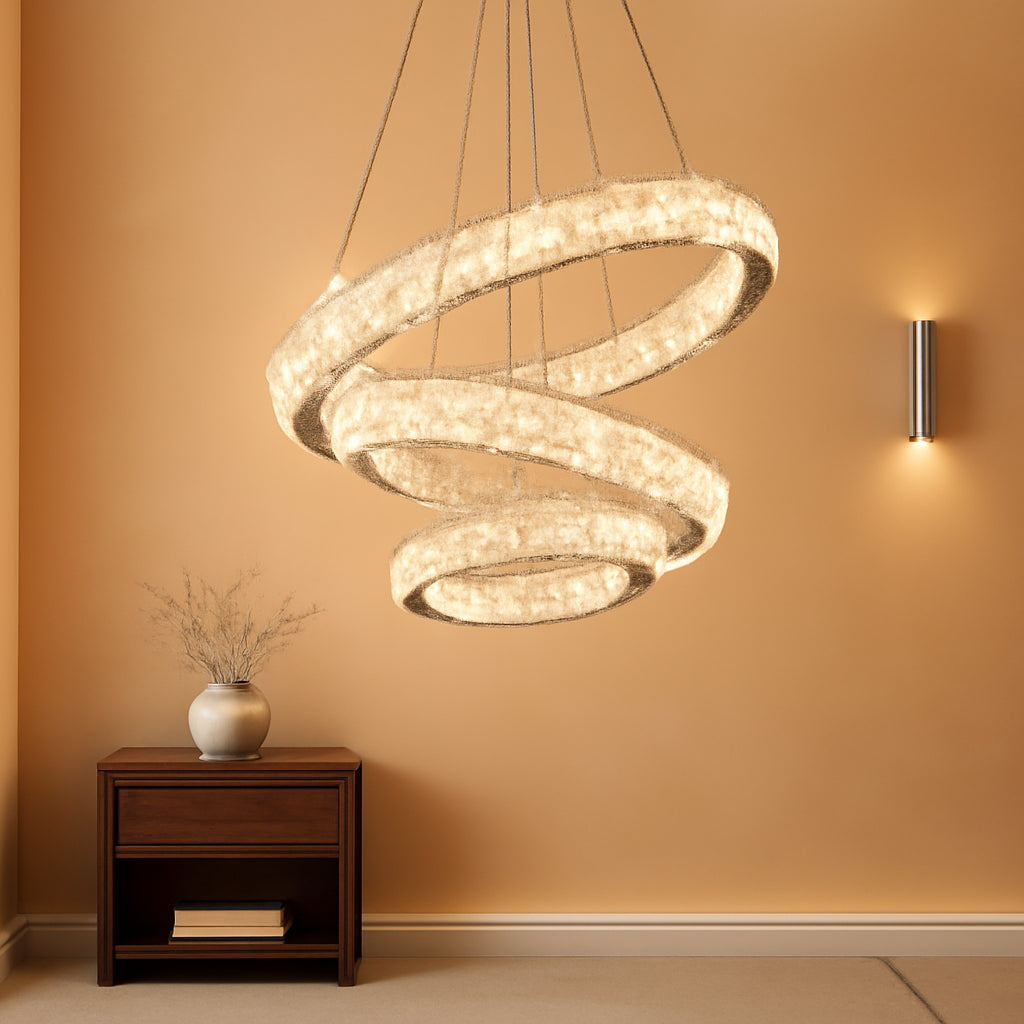 Gold LED Ring Chandelier Diameter 7 Point 8 Inch Crystal Illumination
