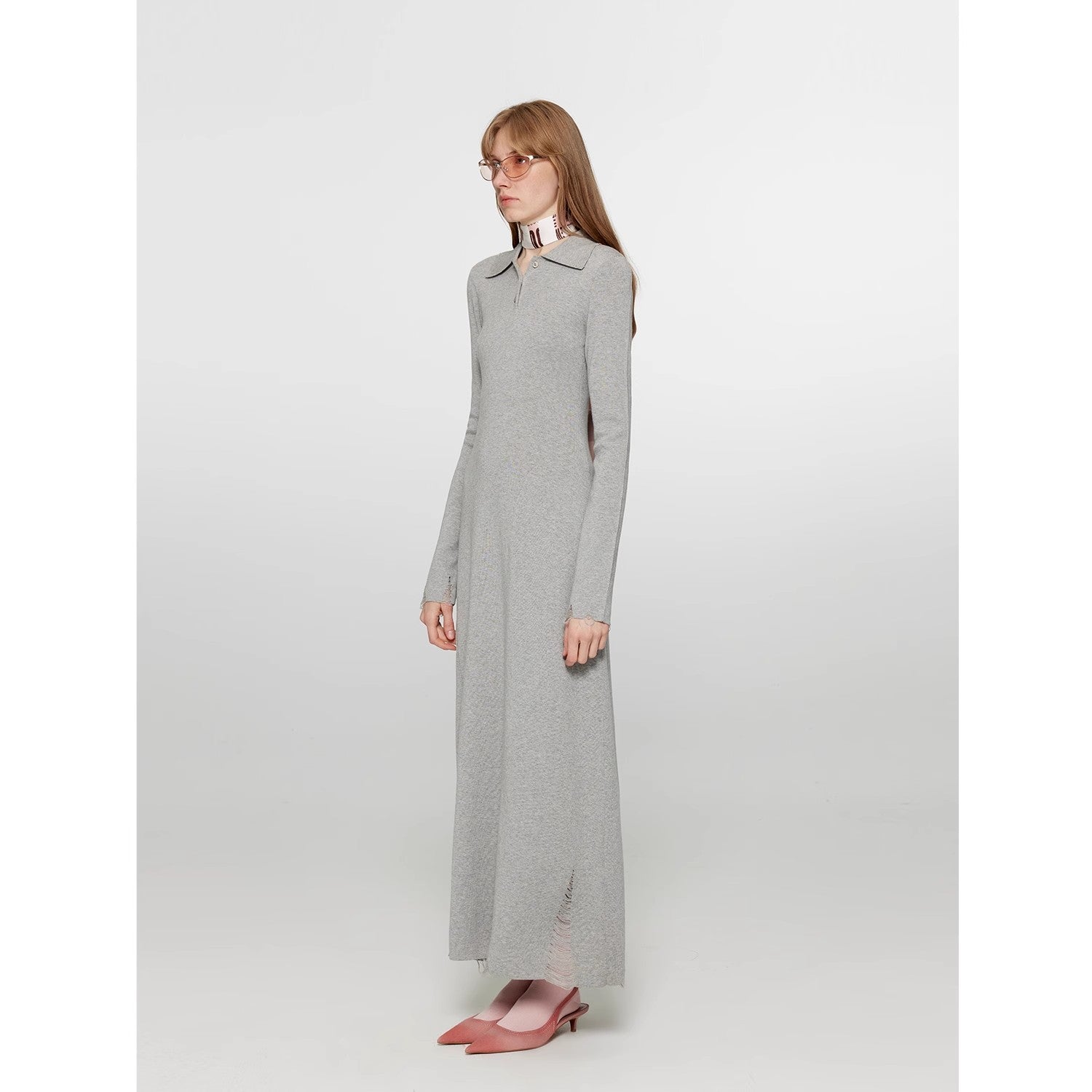 Spring Muse Lana Merino Abito A Linea Con Colletto Polo In Vita Stringata Donna