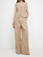 Set Completo Gilet e Pantaloni Tailleur Oversize in Ramie Traspirante
