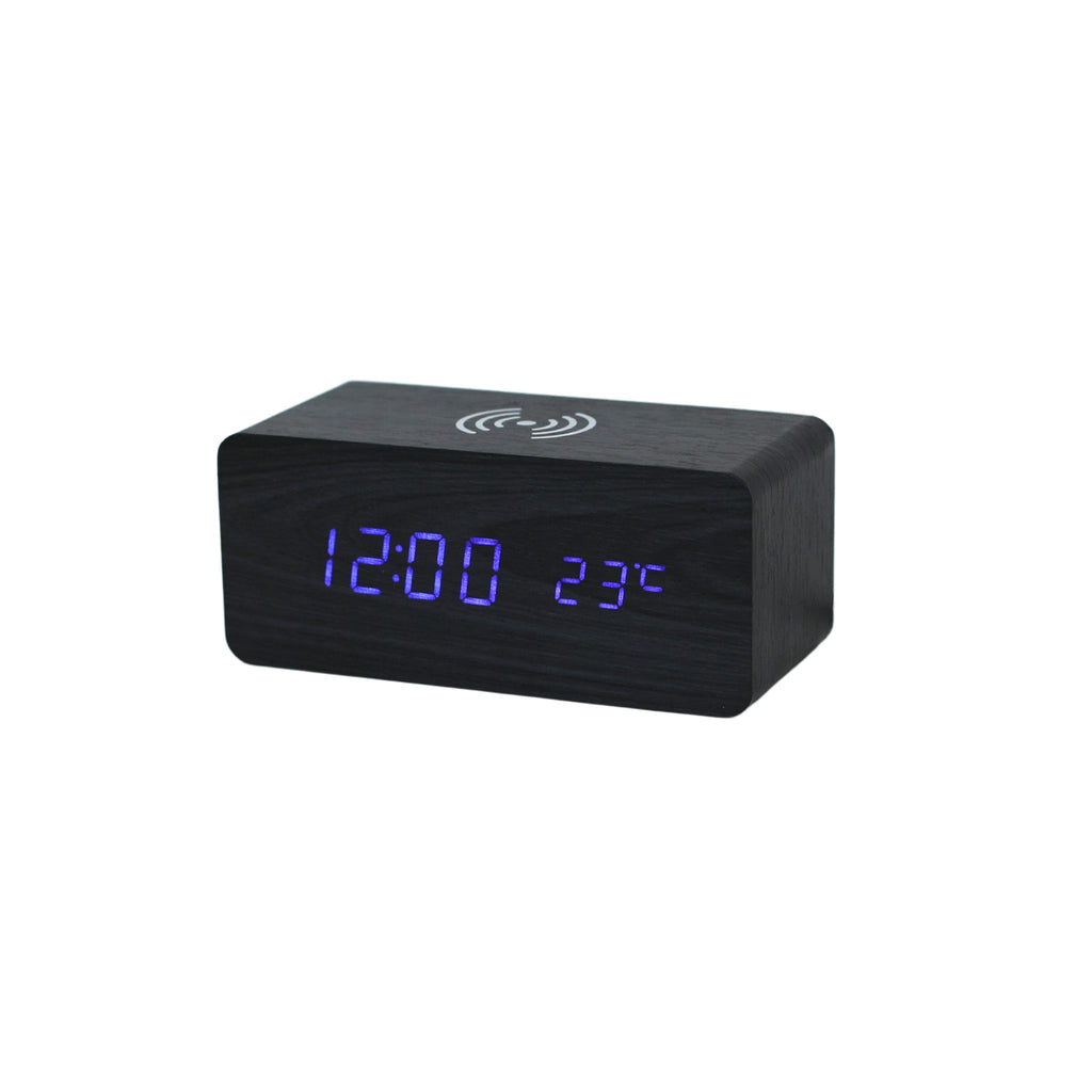 Caricatore Wireless Nero Con Orologio Digitale Da Comodino