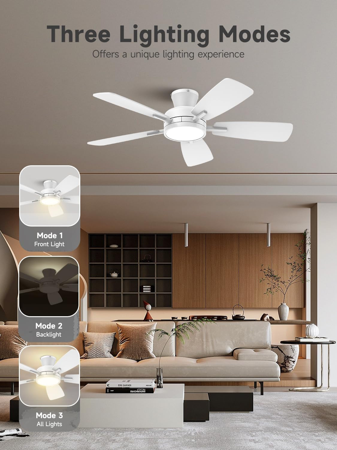46-Inch Pure White Ceiling Fan With Dimmable Illumination