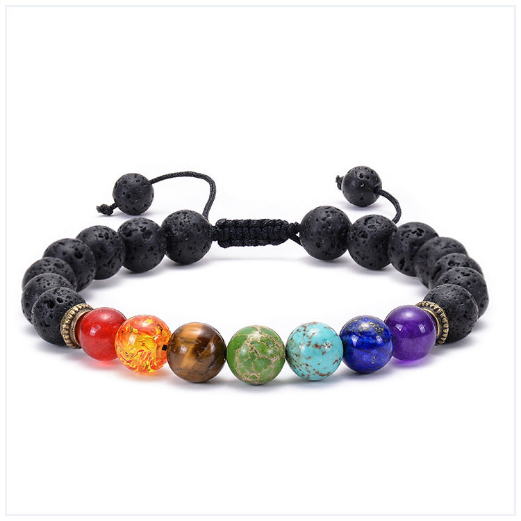 Bracciale Agata Naturale Pietra Vulcanica Yoga - Colorato