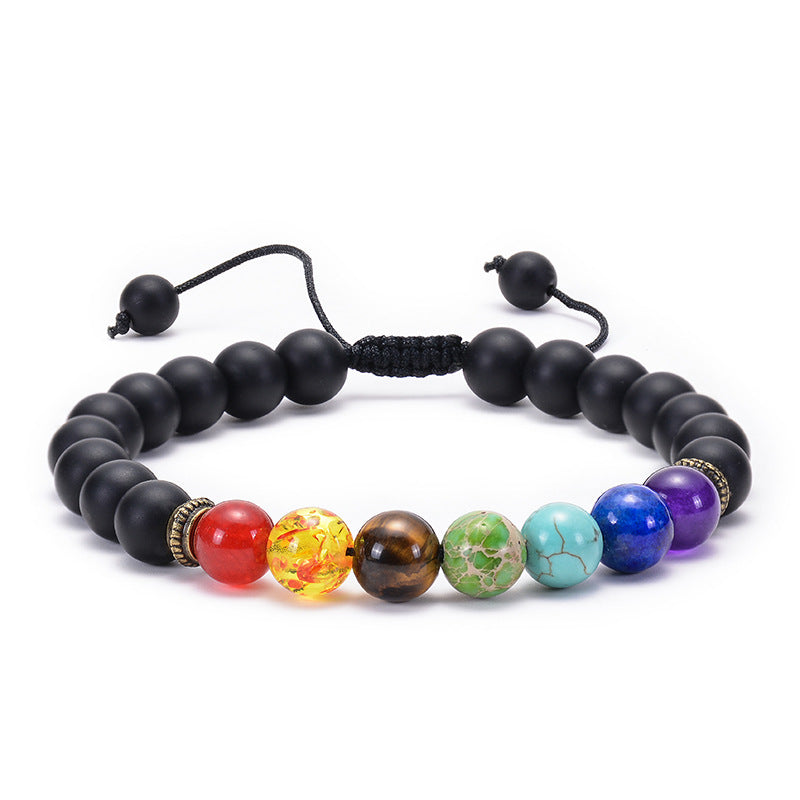 Amazon Hot Sale Natural Agate Frosted Volcanic Stone Bracelet Colorful Natural Stone Yoga Woven Bracelet Wholesale