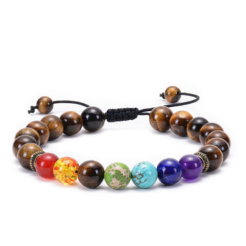Amazon Hot Sale Natural Agate Frosted Volcanic Stone Bracelet Colorful Natural Stone Yoga Woven Bracelet Wholesale