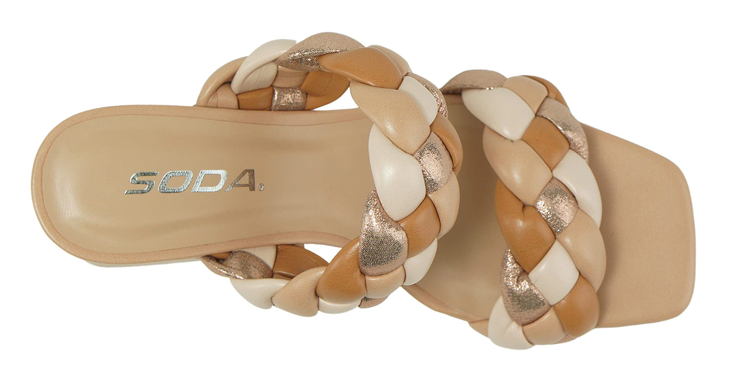 Sandali Donna Tacco Blocco Intrecciati Doppia Fascia Nude Multicolore Soda Shoes