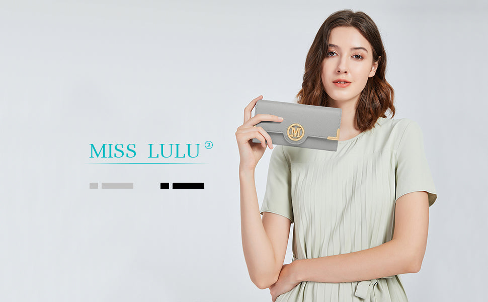 Portafoglio lungo da donna Miss Lulu con cerniera custodia per telefono con porta chiavi a ventaglio in pelle PU