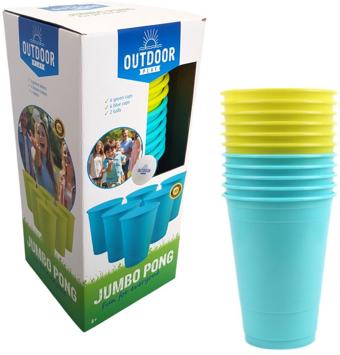 Pong Gigante Da Esterno Per Bambini 8 Anni Con 12 Bicchieri Blu Verdi Palline