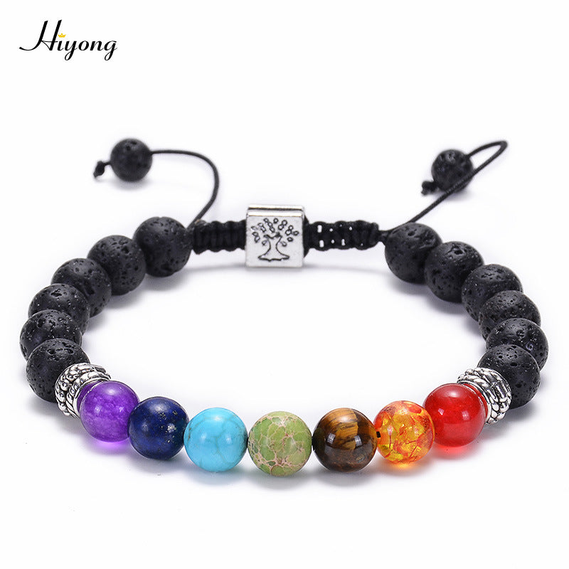 Amazon Hot Sale Natural Agate Frosted Volcanic Stone Bracelet Colorful Natural Stone Yoga Woven Bracelet Wholesale