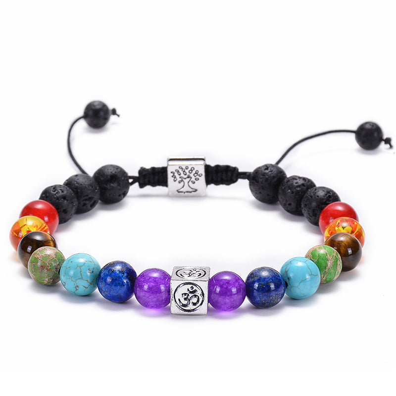 Bracciale Agata Naturale Pietra Vulcanica Yoga - Colorato
