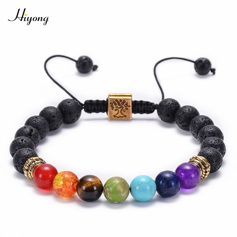 Amazon Hot Sale Natural Agate Frosted Volcanic Stone Bracelet Colorful Natural Stone Yoga Woven Bracelet Wholesale