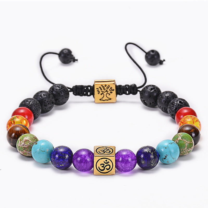 Bracciale Agata Naturale Pietra Vulcanica Yoga - Colorato