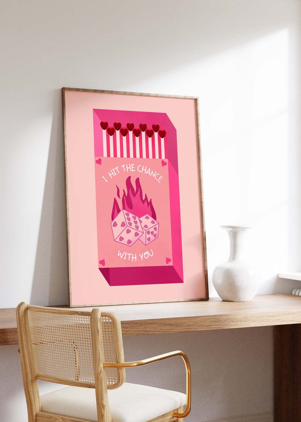 Streichholz Poster · · Hit The Chance With You · Liebe Illustration · Würfel Design · Vintage Ästhetik · Pink Rot · Print ohne Rahmen-4