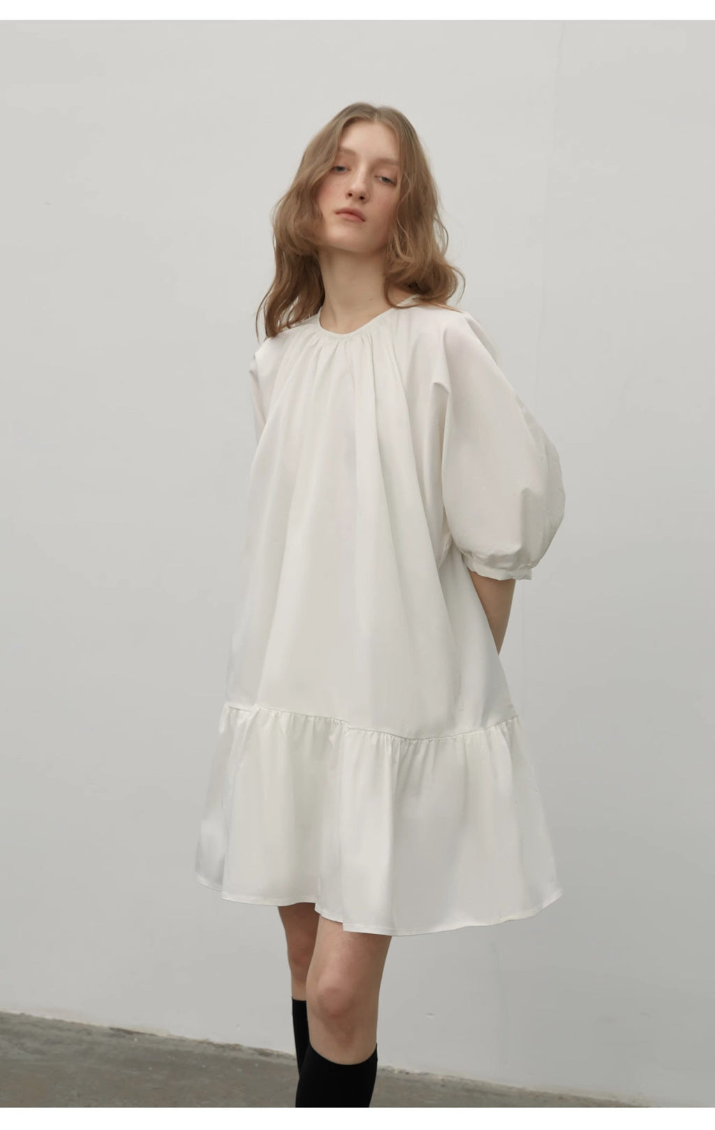 Abito Bianco Stile Hepburn Dream Island Elegante Con Maniche A Sbuffo