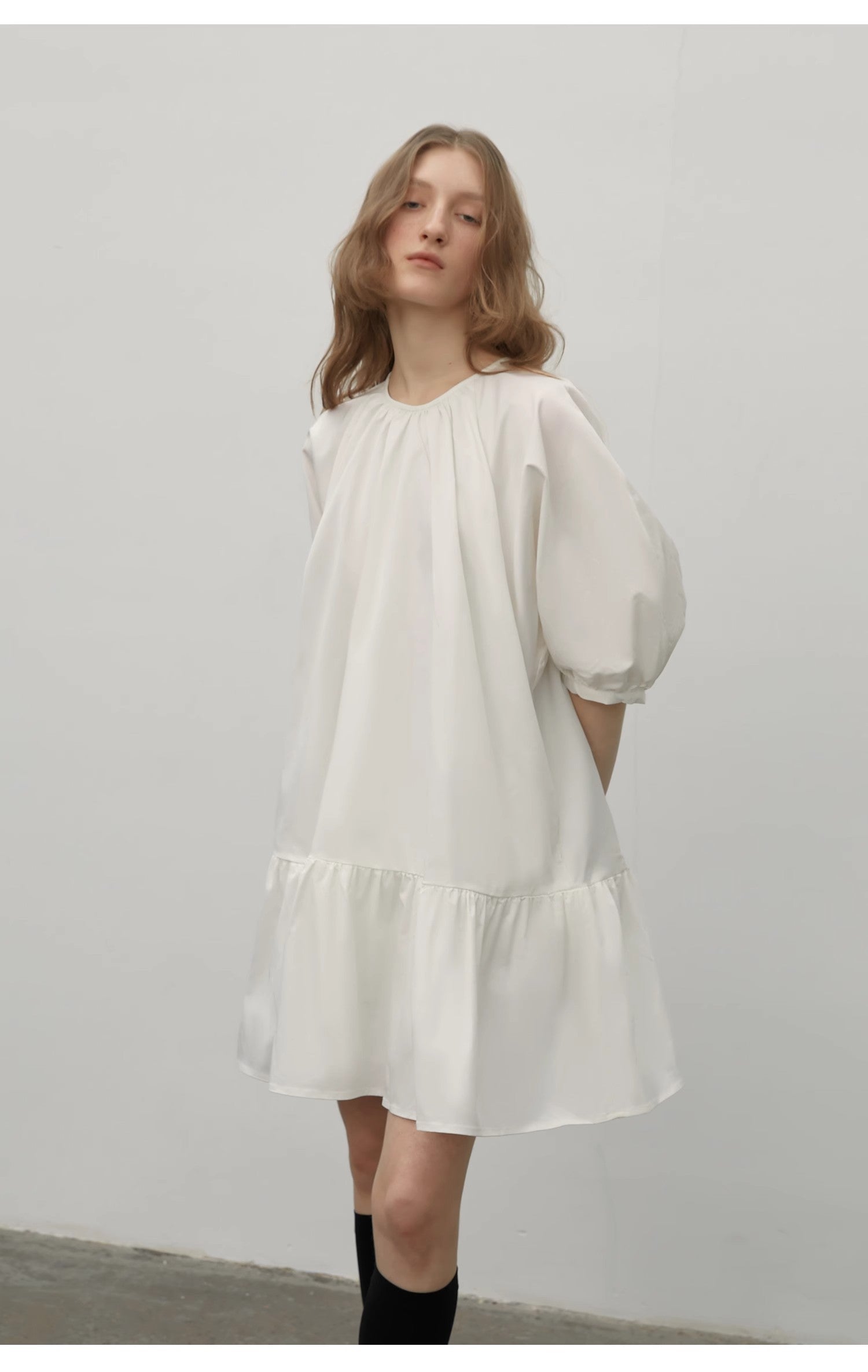 Abito Bianco Stile Hepburn Dream Island Elegante Con Maniche A Sbuffo