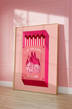Streichholz Poster · · Hit The Chance With You · Liebe Illustration · Würfel Design · Vintage Ästhetik · Pink Rot · Print ohne Rahmen-2