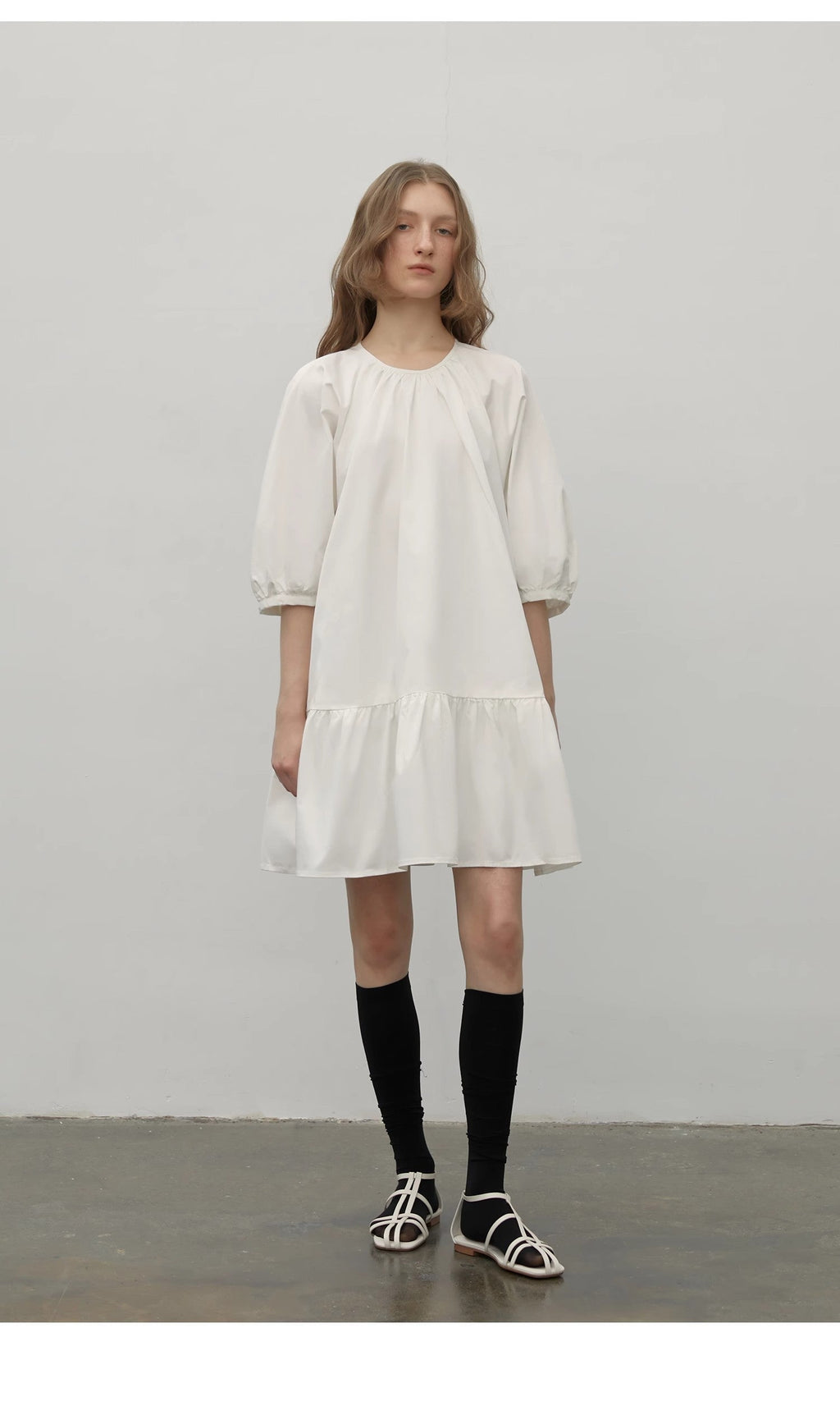 Abito Bianco Stile Hepburn Dream Island Elegante Con Maniche A Sbuffo