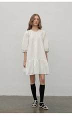 Abito Bianco Stile Hepburn Dream Island Elegante Con Maniche A Sbuffo