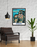 Meteora Travel Print - Varlaam Monastery Wall Art - Kalampaka Travel Poster - Kalampaka Wall Print-3