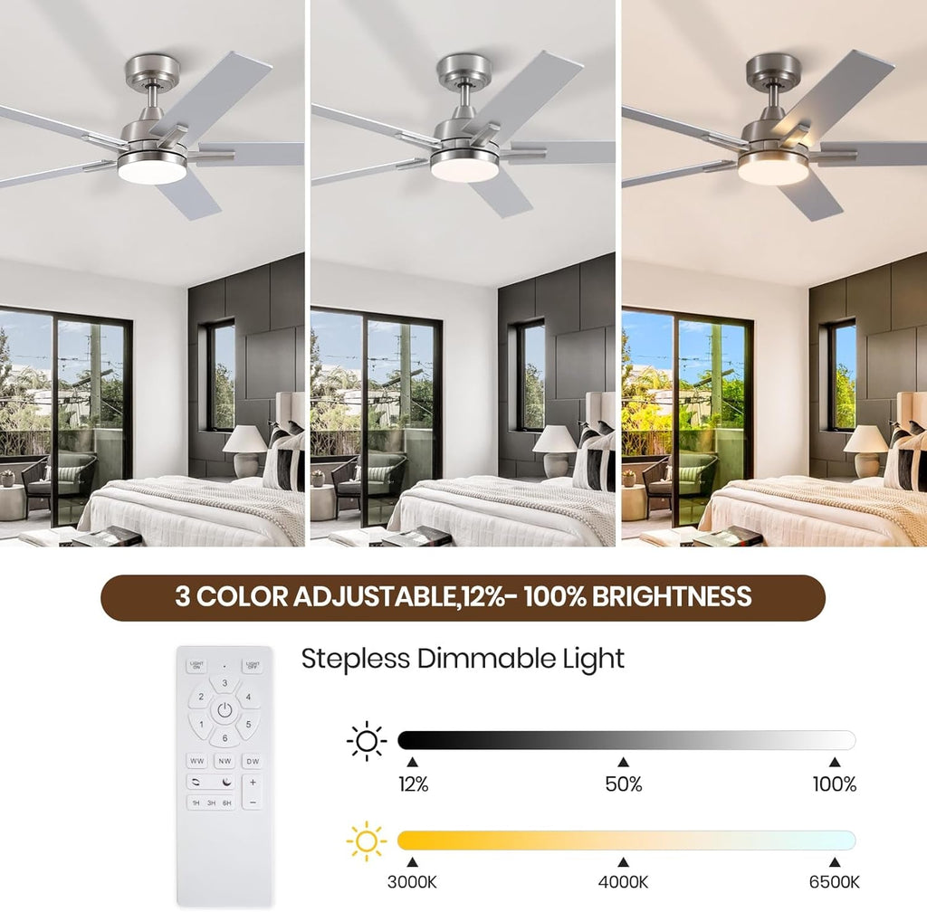 52Inch Brushed Nickel Ceiling Fan With Integrated LED Illumination