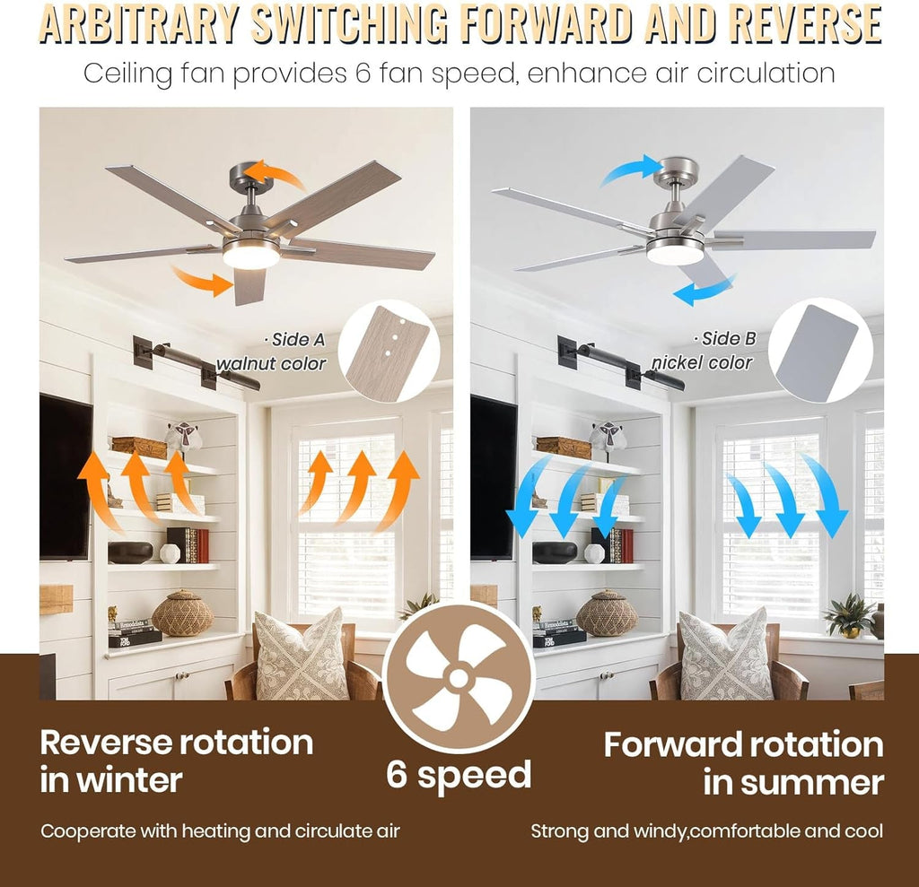 52Inch Brushed Nickel Ceiling Fan With Integrated LED Illumination
