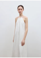 Abito Lungo Estivo Minimalista Collo Halter Con Scollo A V Plissettato