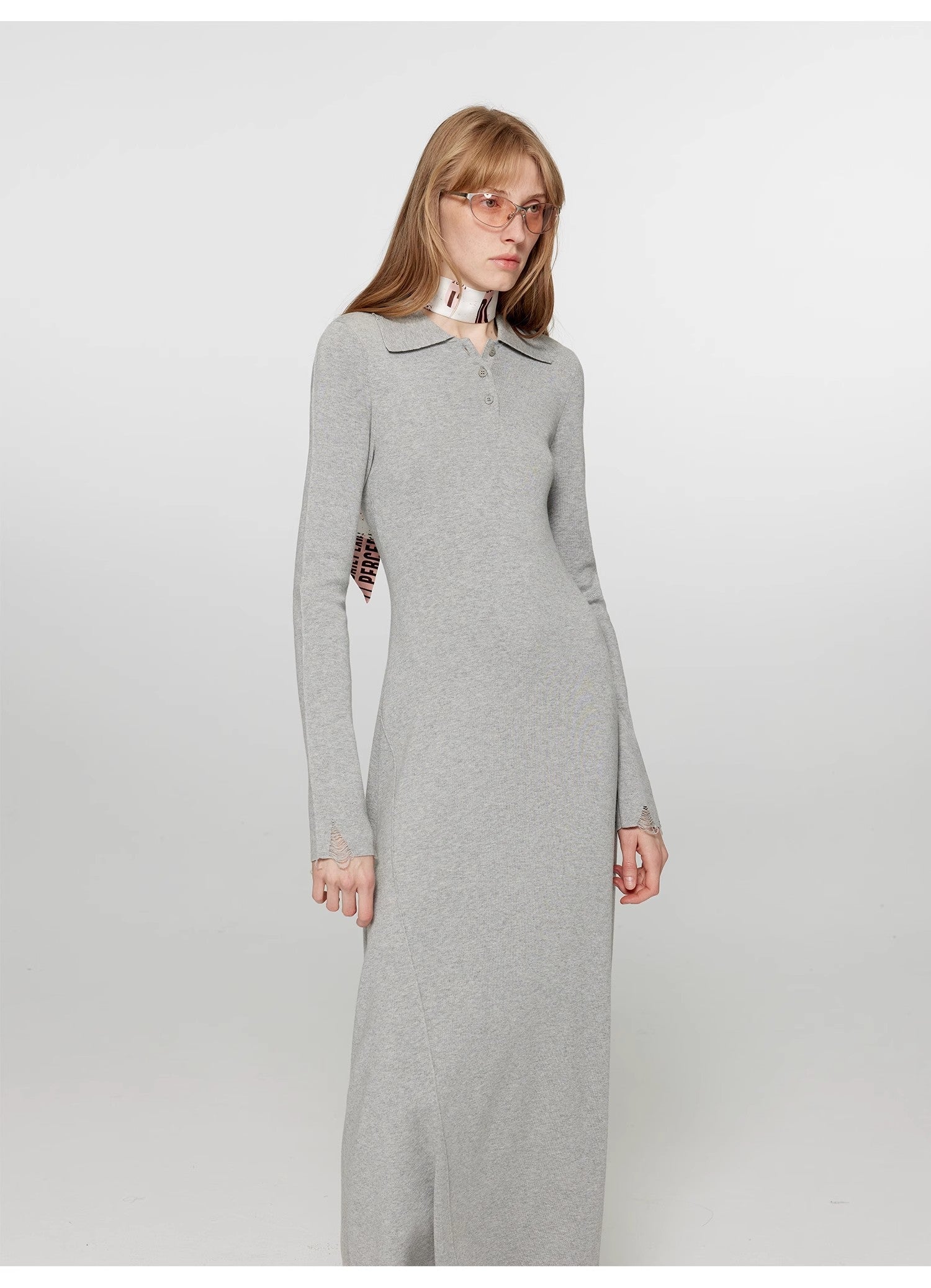 Spring Muse Lana Merino Abito A Linea Con Colletto Polo In Vita Stringata Donna
