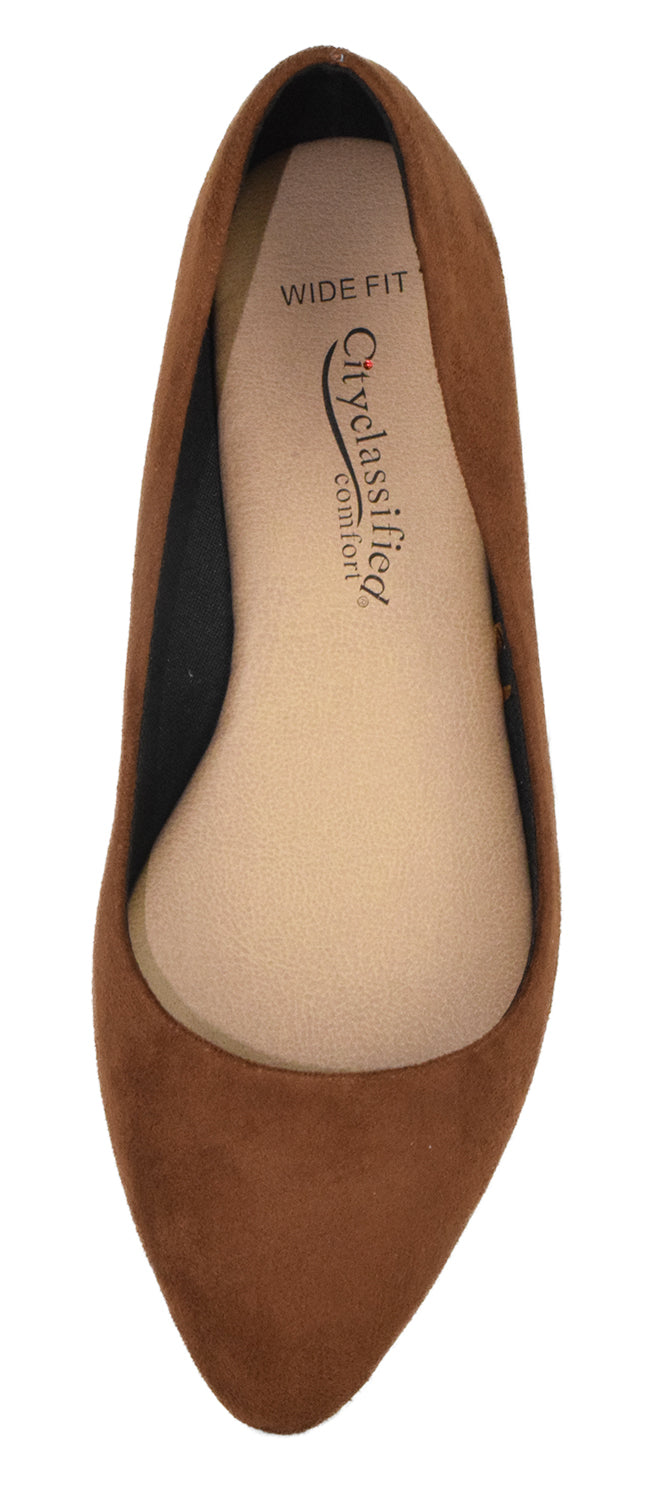 City Classified W Hold Scarpe Basse Da Donna Larghe Cognac Scamosciato Sintetico