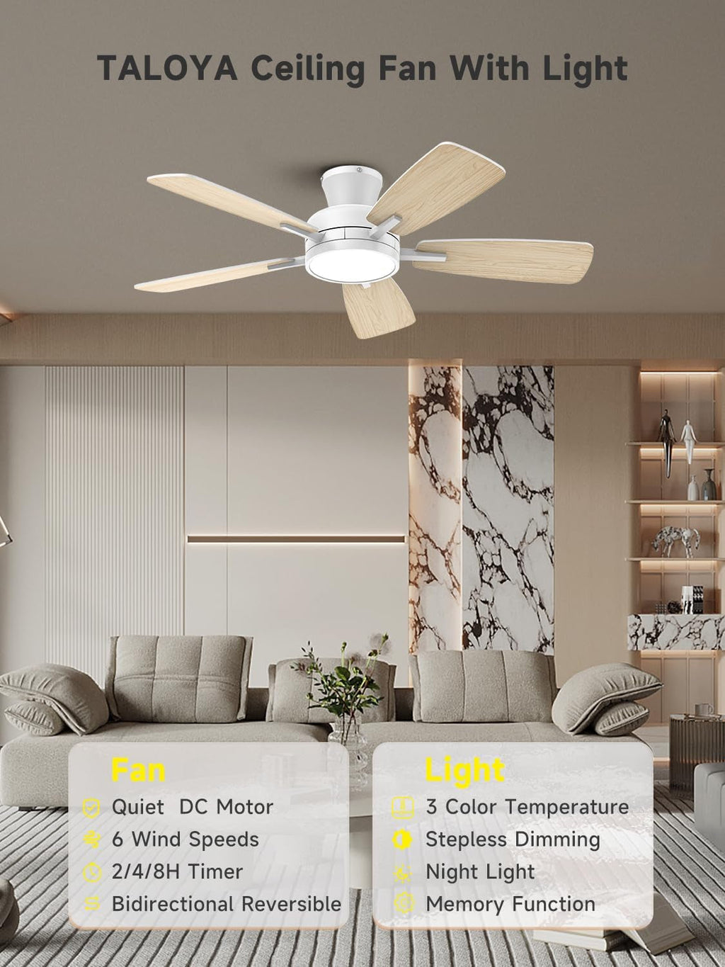 46-Inch Pure White Ceiling Fan With Dimmable Illumination