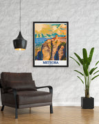 Meteora Poster - Great Meteoron Art Print - Peneus Valley Wall Print - Peneus Valley Travel Poster-3