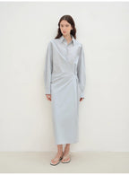 Abito Camicia In Cotone Morbido Con Chiusura A Bottoni E Taglio Cocoon