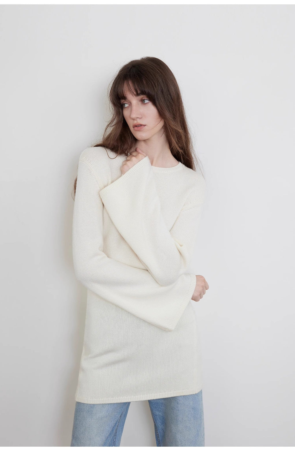 Maglione Autunno Lana Merino Vita Snellente Donne Maniche A Tromba