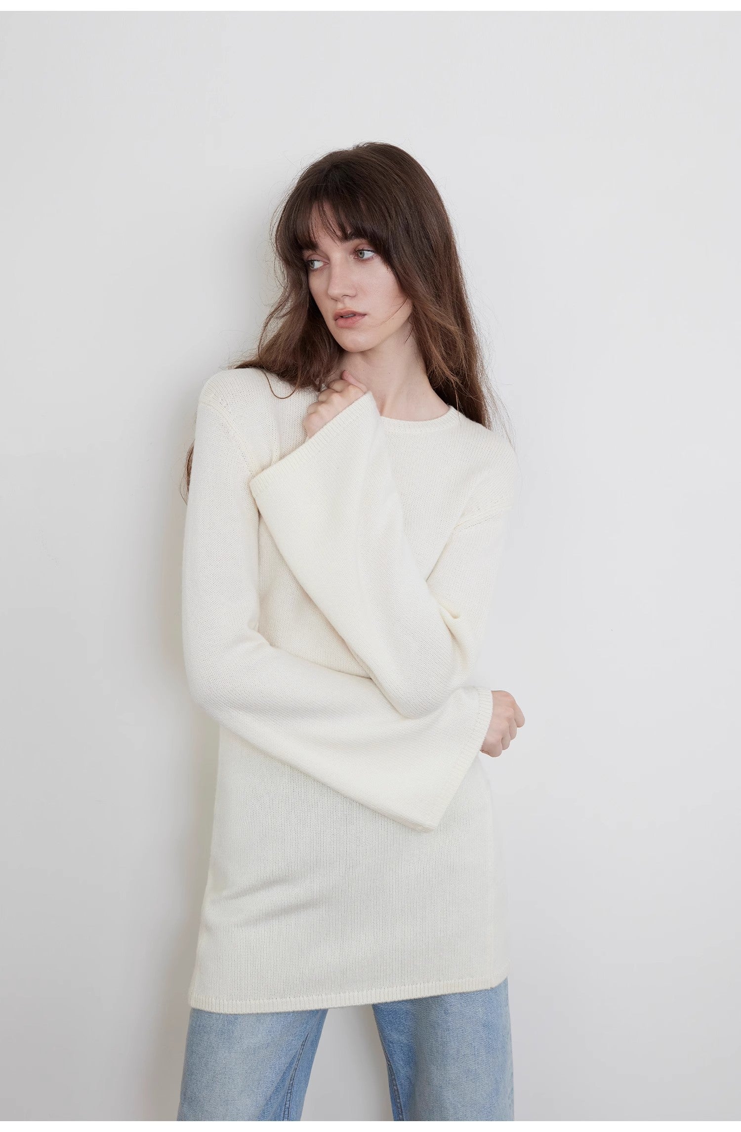Maglione Autunno Lana Merino Vita Snellente Donne Maniche A Tromba