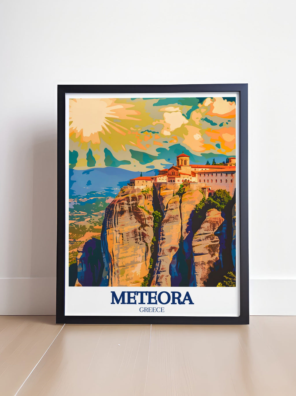 Meteora Poster - Great Meteoron Art Print - Peneus Valley Wall Print - Peneus Valley Travel Poster-1