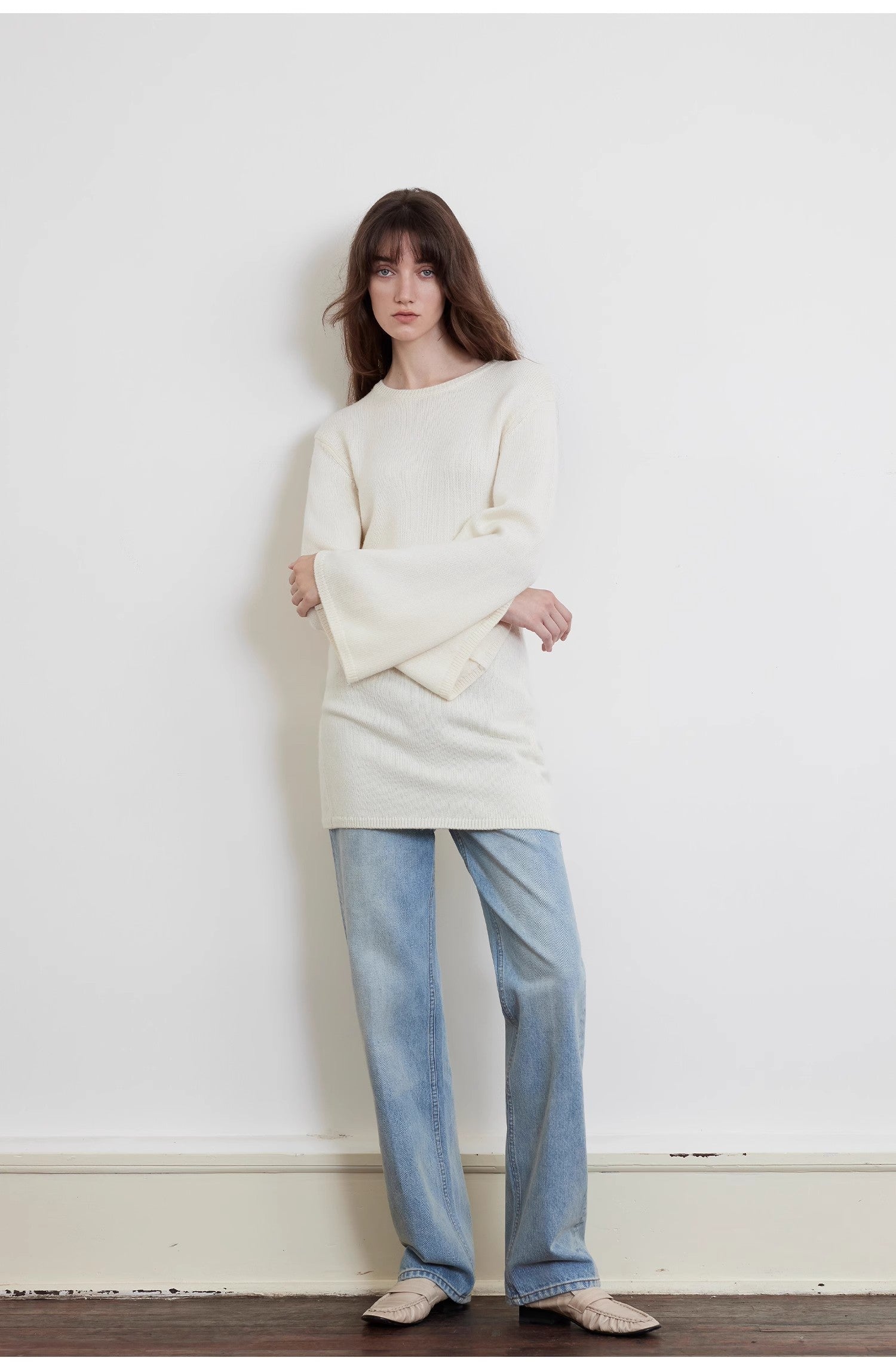 Maglione Autunno Lana Merino Vita Snellente Donne Maniche A Tromba