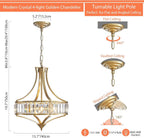 Gold Crystal Chandelier 4 Light Rustic Illumination