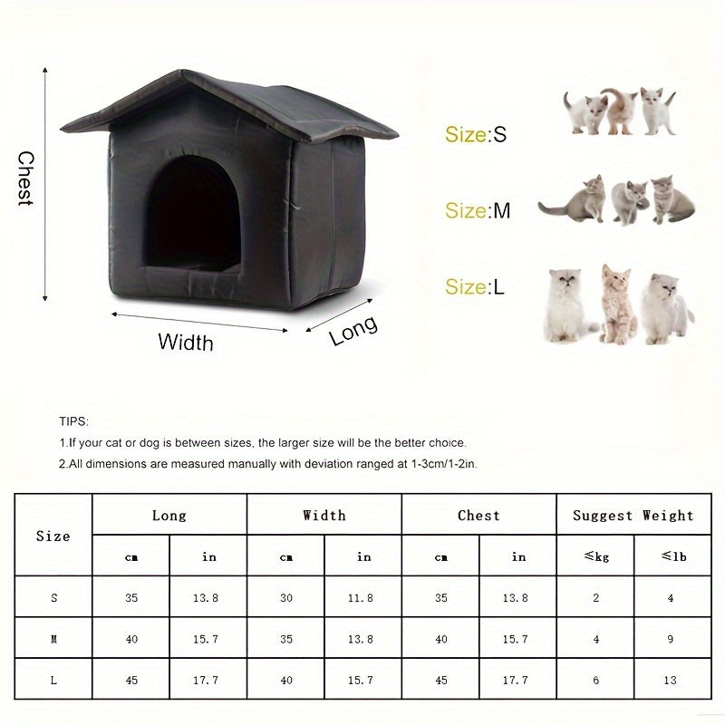 Cuccia Impermeabile da Esterno Per Gatto in Stile Lodge Nera 45x40x45 Cm