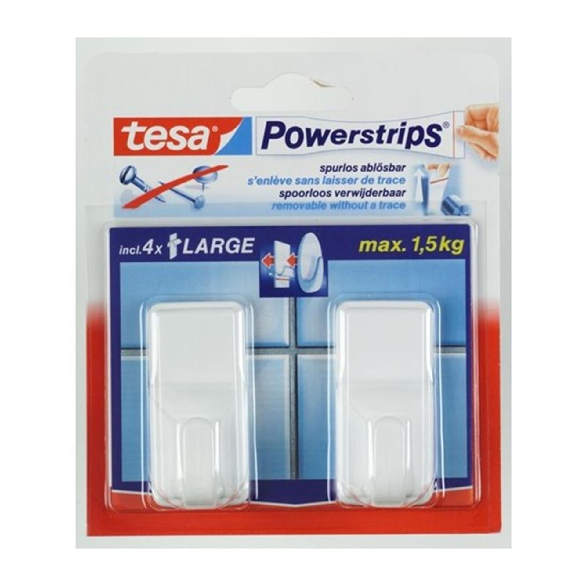 Ganci Adesivi Tesa Powerstrips Bianchi Grandi per Pareti