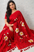 Scarlet Blossom Premium Mull Cotton Handprint Saree-0