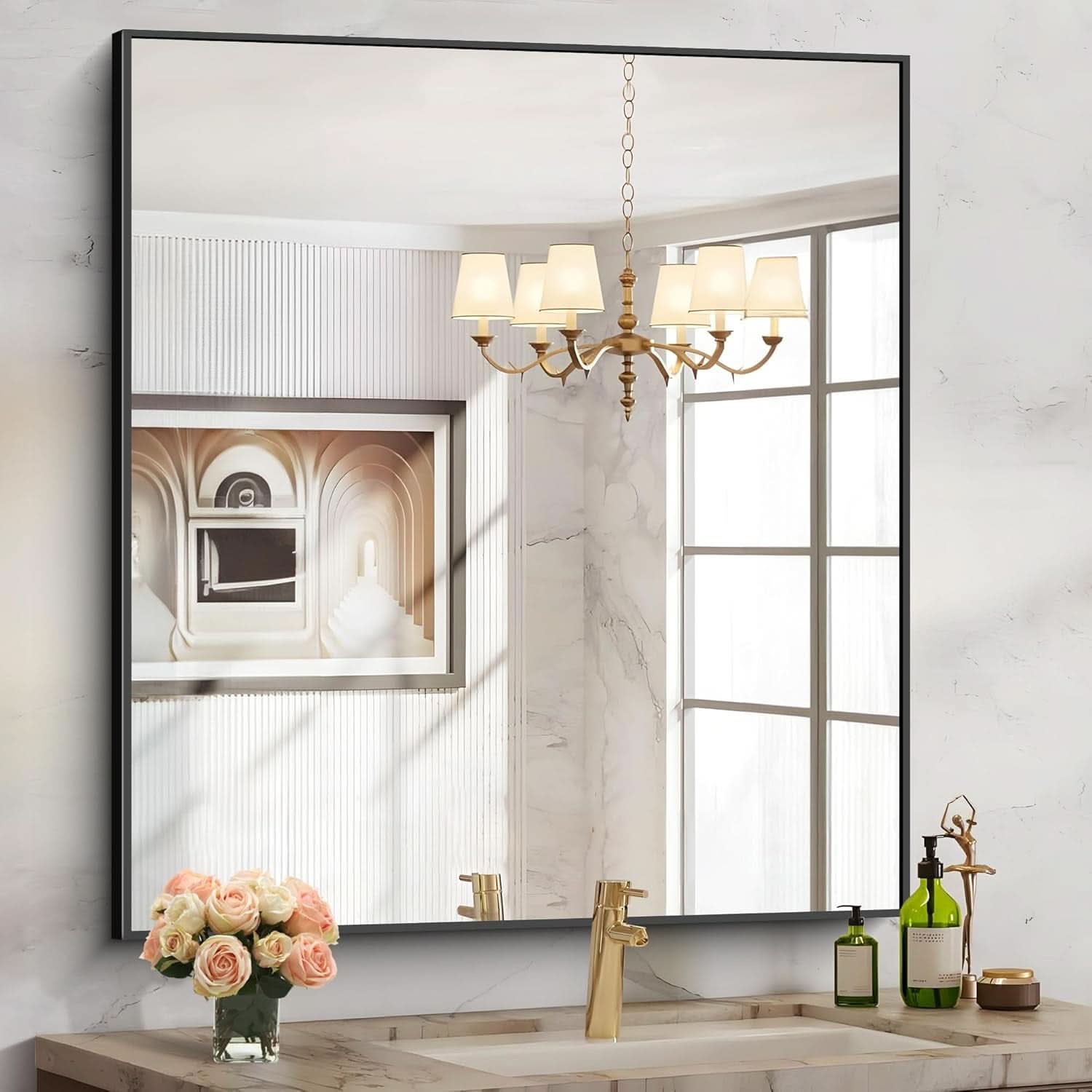 Specchio Da Parete Nero 36x40 Pollici Montaggio Orizzontale O Verticale