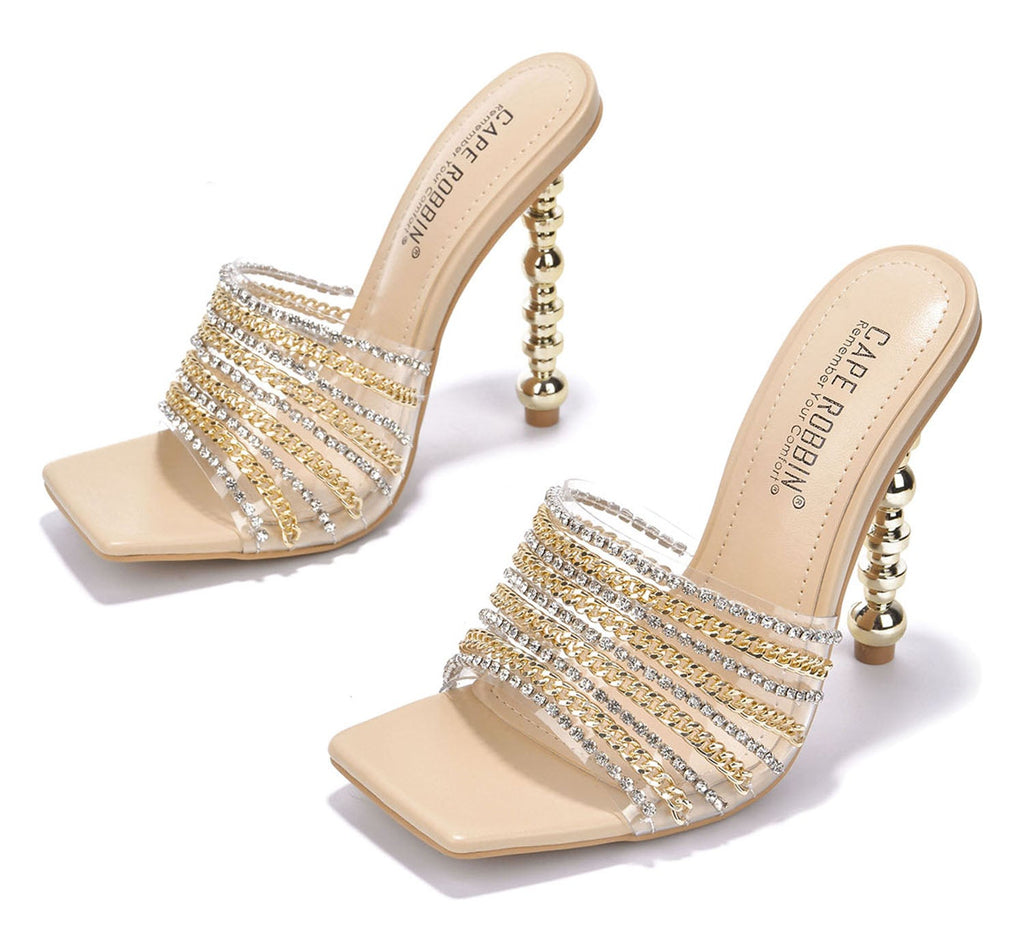 Cape Robbin Catana Scarpe Tacchi A Spillo Nude Beige Con Tacco Dorato 5 Pollici