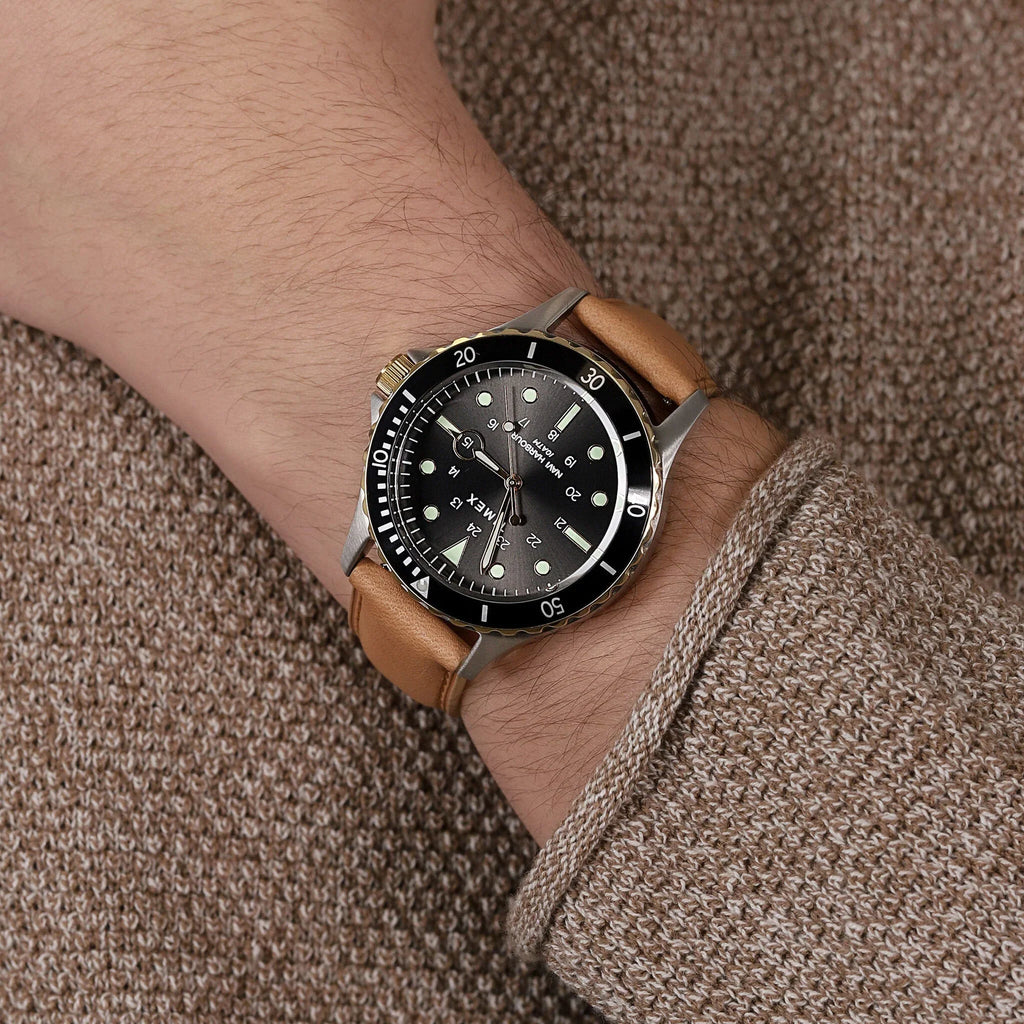 Timex Men's Black Dial Watch, Tan Leather Band | Tw2u55600