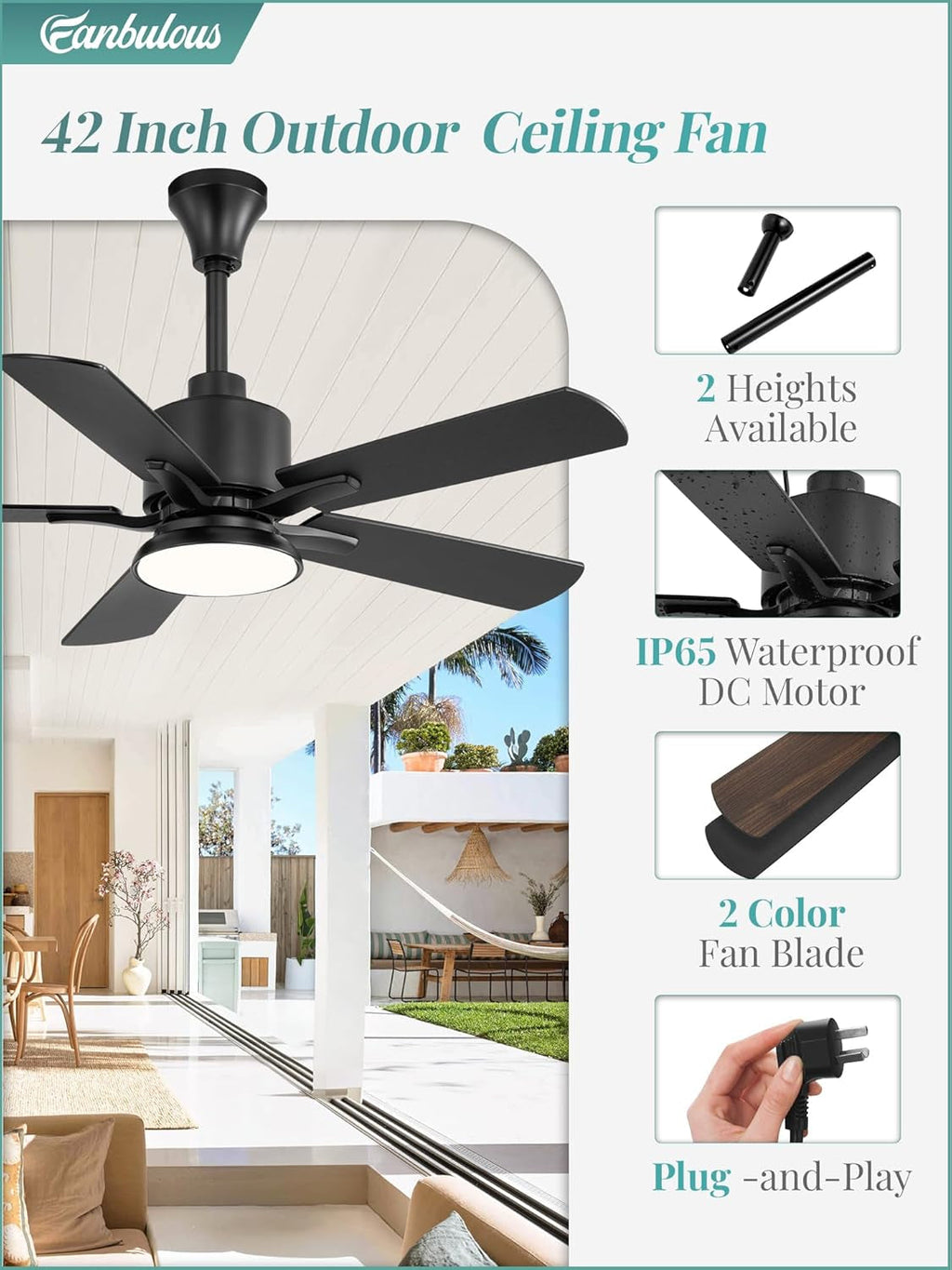Ventilatore Da Soffitto Esterno Da 42 Pollici IP65 Resistente Alle Intemperie
