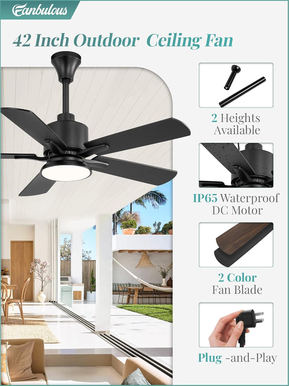 Ventilatore Da Soffitto Esterno Da 42 Pollici IP65 Resistente Alle Intemperie