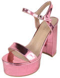 Sandali Jasmine Top Moda Punta Aperta Piattaforma Rosa Patent Cinturino Caviglia