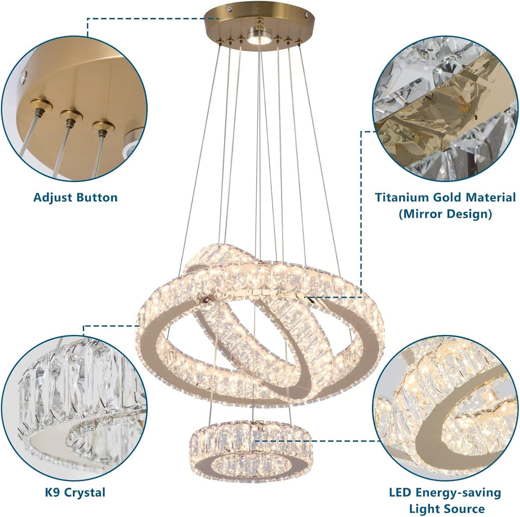 Gold LED Ring Chandelier Diameter 7 Point 8 Inch Crystal Illumination