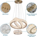 Gold LED Ring Chandelier Diameter 7 Point 8 Inch Crystal Illumination