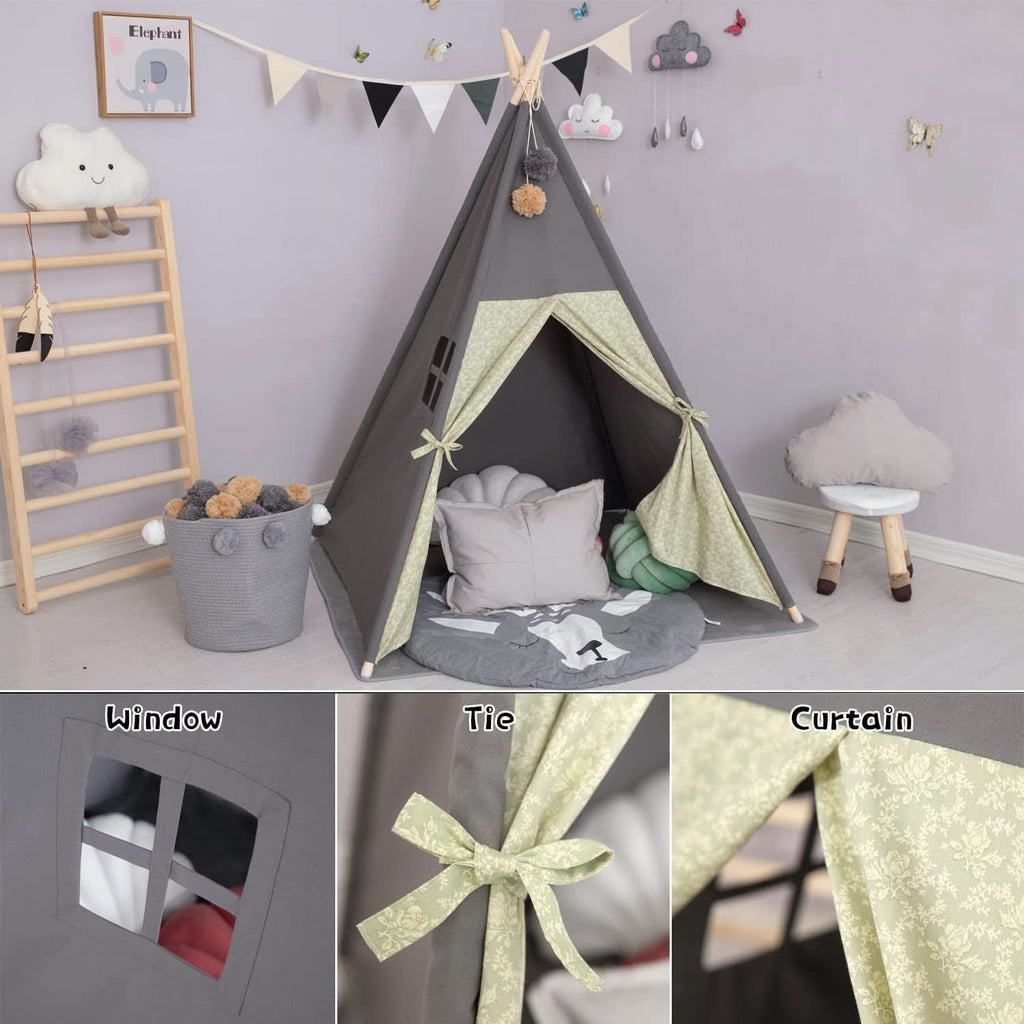 Casa Teepee Grigia Con Materasso Imbottito Per Bambini