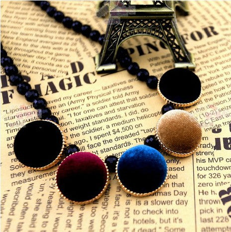 X404'' European and American Retro Style Velvet Round Square Geometric Pattern Contrasting Short Necklace Sweater Chain